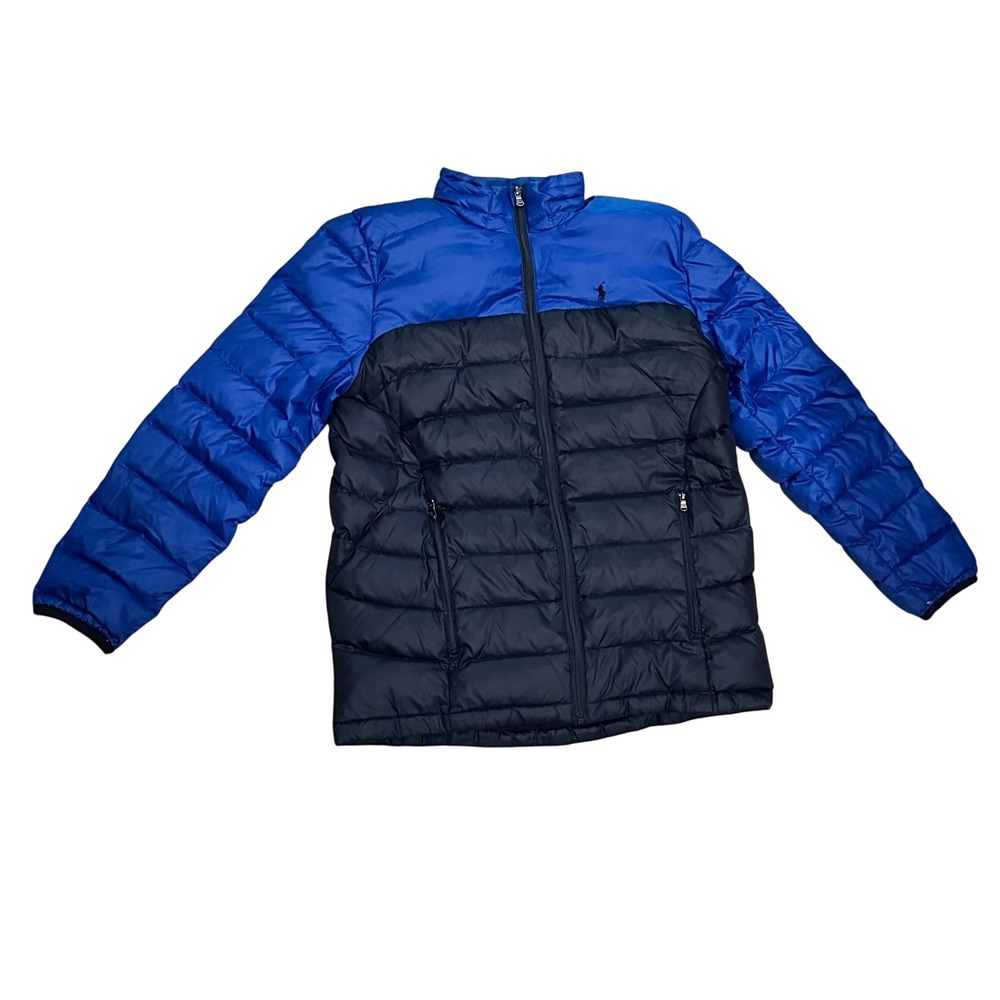 Polo Ralph Lauren Down Puffer Jacket Boys Size XL (18-20) Blue & Navy Colorblock